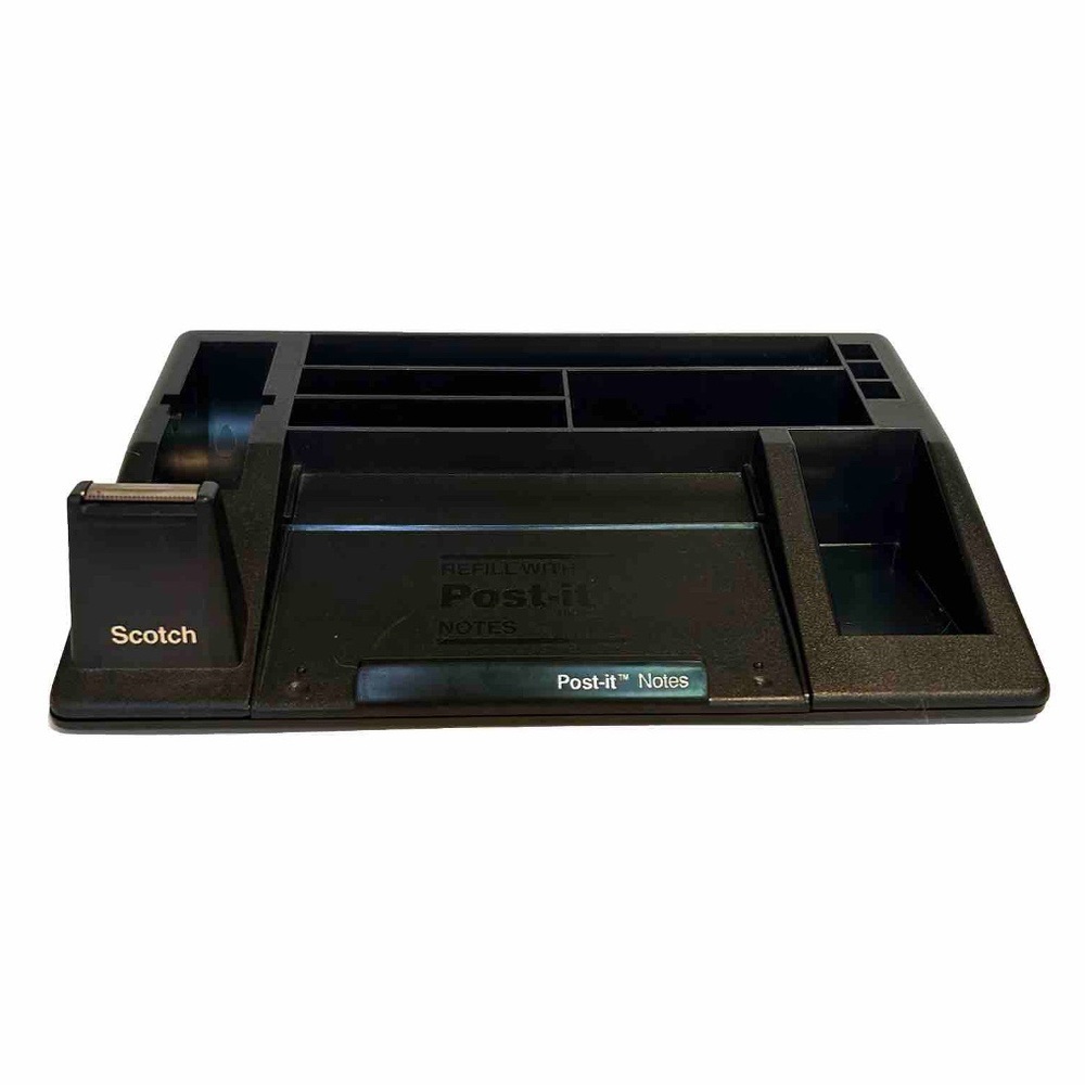 3M Desk Organizer C-61 Post-It Notes Scotch Tape Pens Office Work School Black